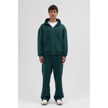 Vamos Basic Fermuarlı Oversize Kapüşonlu Sweatshirt Nefti