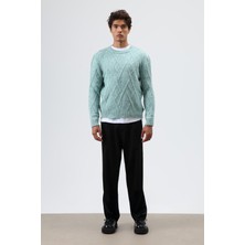 Vamos Oversize Desenli Triko Kazak Mint