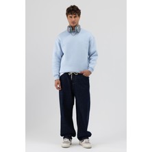 Vamos Basic Bisiklet Yaka Oversize Sweatshirt Bebe Mavi