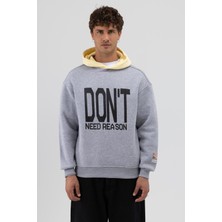 Vamos Çift Renk Baskılı Oversize Sweatshirt Gri Melanj