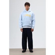 Vamos Oversize Baskılı Kapüşonlu Sweatshirt Bebe Mavi