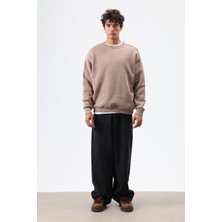Vamos Basic Oversize Yıkamalı Sweatshirt Vizon