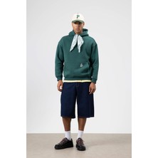 Vamos Oversize Fular Detaylı Kapüşonlu Sweatshirt Nefti