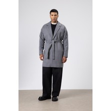 Vamos Kemerli Oversize Kaşe Kaban Koyu Gri
