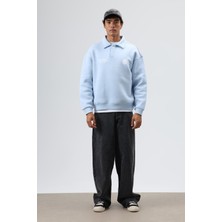 Vamos Polo Yaka Oversize Baskılı Yıkamalı Sweatshirt Bebe Mavi