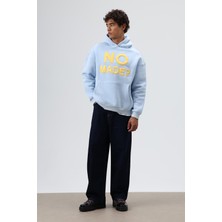 Vamos Oversize Baskılı Kapüşonlu Sweatshirt Bebe Mavi