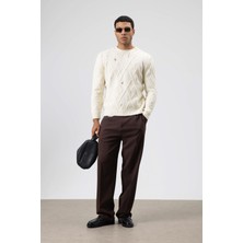 Vamos Oversize Desenli Triko Kazak Ekru