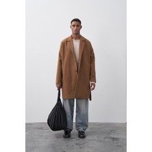 Vamos Kemerli Oversize Kaşe Kaban Kahve