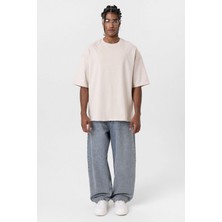Vamos Basic Oversize Bisiklet Yaka Tişört Bej