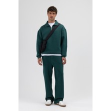 Vamos Oversize Fermuarlı Dik Yaka Sweatshirt Nefti