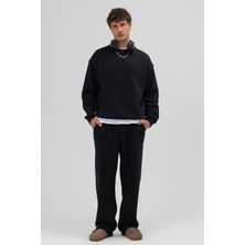 Vamos Basic Bisiklet Yaka Oversize Sweatshirt Siyah
