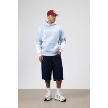 Vamos Oversize Baskılı Kapüşonlu Sweatshirt Bebe Mavi