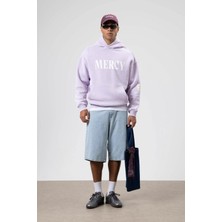 Vamos Kart Detaylı Yıkamalı Oversize Sweatshirt Lila