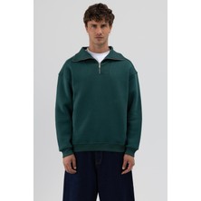 Vamos Basic Fermuarlı Dik Yaka Sweatshirt Nefti