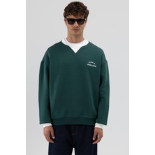 Vamos Oversize Bisiklet Yaka Baskılı Sweatshirt Nefti