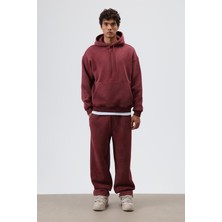 Vamos Basic Oversize Yıkamalı Hoodie Bordo