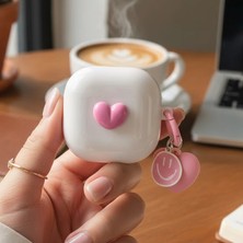 Caseonn Samsung Galaxy Buds Fe - Buds Core Kılıf Figürlü 3D Smiley Kalp Pembe
