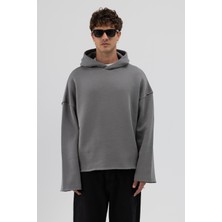 Vamos Basic Oversize Dikişsiz Kapüşonlu Sweatshirt Füme