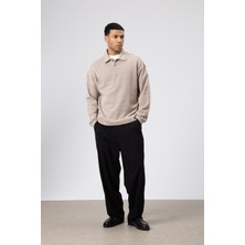 Vamos Oversize Polo Yaka Triko Kazak Vizon