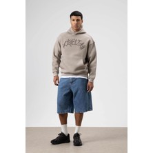 Vamos Oversize Baskılı Kapüşonlu Sweatshirt Açık Vızon