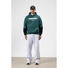 Vamos Oversize Baskılı Kapüşonlu Sweatshirt Nefti