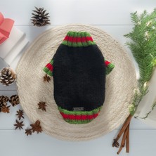 Lady Fify Kedi ve Köpek Için Yeşil Kırmızı Çizgili Siyah Kazak