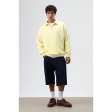 Vamos Yaka Fermuarlı Oversize Sweatshirt Sarı