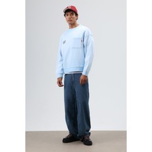 Vamos Oversize Bisiklet Yaka Cepli Sweatshirt Bebe Mavi