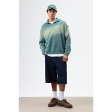 Vamos Yaka Fermuarlı Oversize Sweatshirt Nefti