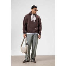 Vamos Oversize Fular Detaylı Kapüşonlu Sweatshirt Kahve