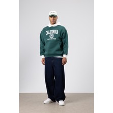 Vamos Çift Renk Baskılı Oversize Sweatshirt Nefti
