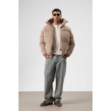 Vamos Oversize Kadife Şişme Mont Bej