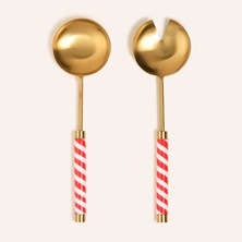 Zsa Zsa Zsu Rampur Çelik - Pirinç Salata Kaşık Seti 8x29x2 Cm Altın- Kırmızı