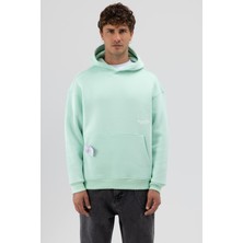 Vamos Oversize Kapüşonlu Baskılı Sweatshirt Mint