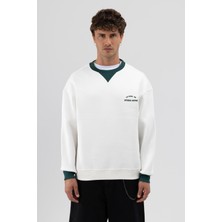 Vamos Oversize Bisiklet Yaka Baskılı Sweatshirt Ekru