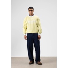 Vamos Oversize Bisiklet Yaka Baskılı Sweatshirt Sarı