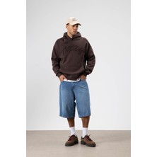 Vamos Oversize Baskılı Kapüşonlu Sweatshirt Kahve