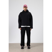 Vamos Basic Oversize Dikişsiz Kapüşonlu Sweatshirt Siyah
