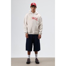 Vamos Oversize Baskılı Kapüşonlu Sweatshirt Taş