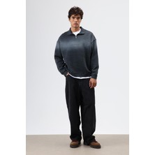Vamos Yaka Fermuarlı Oversize Sweatshirt Siyah