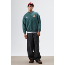 Vamos Oversize Bisiklet Yaka Baskılı Sweatshirt Nefti