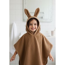 Gürpamuk Home Baby Outlet Ihracat Pamuklu Kapşonlu Kız-Erkek Çocuk Deniz, Plaj, Havuz, Banyo Havlu Panço Kulaklı/KAHVE