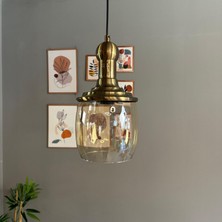 Bamyum Pearl Cam Bal Rengi Tekli Avize Uzun Eskitme Tokmak Başlık Retro Sarkıt Lamba Salon Aydınlatma