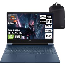 Hp Victus 16-S0007NT Ryzen 7-7840HS 48 -Gbddr5 1 Tbssd Rtx 4070 (8gb) 16.1" Fhd 144Hz IPS Windows 11 Pro + Hmf Sırt Çantası 7Z581EAHMF24