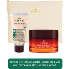 Nuxe Rêve De Mıel Cıca El Kremi + Honey Lıp Balm Kuru Cilt Bakım Seti – Hediye Çantalı