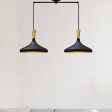 Bamyum Ikili Siyah Champion Ahşap Huni Başlık Avize Sarkıt Salon Mutfak Butik Lamba Aydınlatma Avizeler