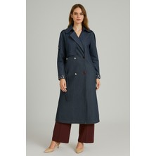 Çınar Özkan 2271 Kolu Kat Detaylı Beli Kuşaklı Cepli Kot Tansel Trençkot #11-25#