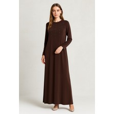 İdoll Giyim 863 Sandy Kumaş Önü Taş Detaylı Elbise #10-25#