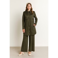 Çınar Özkan 2229 Önü Düğmeli Kol Ucu Manşetli Pantolonun Beli Lastikli Geniş Paça Ikili Takım #11-25#