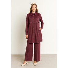 Çınar Özkan 2229 Önü Düğmeli Kol Ucu Manşetli Pantolonun Beli Lastikli Geniş Paça Ikili Takım #11-25#